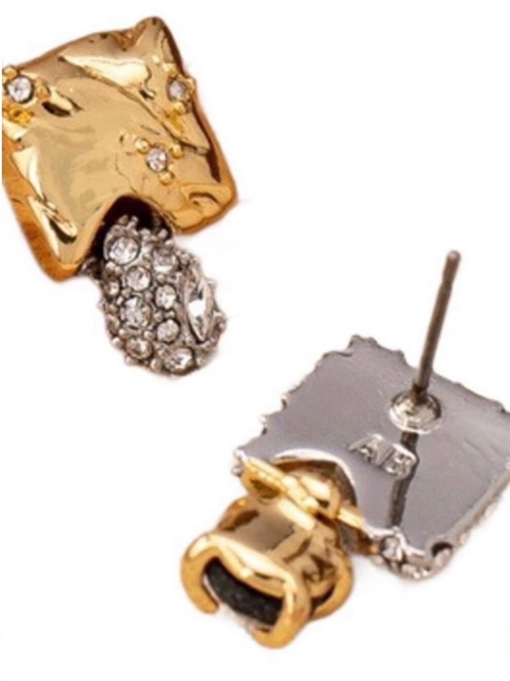 NEW Alexis Bittar Mismatched Stud Earrings Gold Silver Clear Mixed Metals JL26